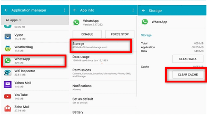 حذف whatsapp cache على android 